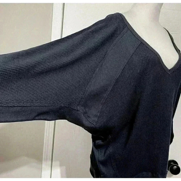 FREE PEOPLE | Santa Clara Long Sleeve Thermal Knit Top in Black NWT Size Medium - Picture 8 of 13